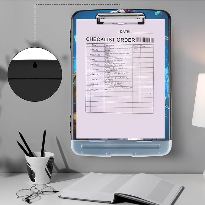 Clipboard with Storage,Storage Clipboard with Pen Holder,Heavy Duty Plastic Storage Clipboard with Low Profile Clip, Clipboard Folder, Teacher Must Haves, Office Supplies,Black Girl