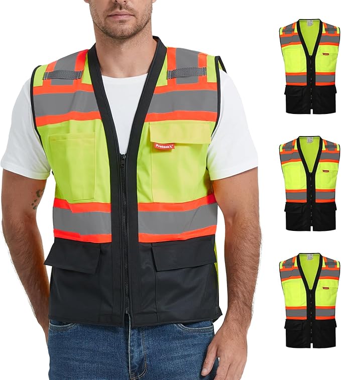 ProtectX 6 Pockets High Visibility Safety Vest for Men Women Class 2 Reflective Hi Vis Work Construction Vest