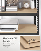 SONGMICS 5-Tier Storage Shelves, Load 2310 lb, Garage Storage, Boltless Assembly, Adjustable Shelving Unit, 11.8 x 29.5 x 59.1 Inches, for Study Shed Basement, Black and Natural Beige UGLR300B01