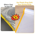 Pre-Taped Masking Film, 4 Rolls 8.8 x 65 Feet Plastic Sheeting, Painters Drop Cloth for Automotive, Furniture, and Appliance Protection