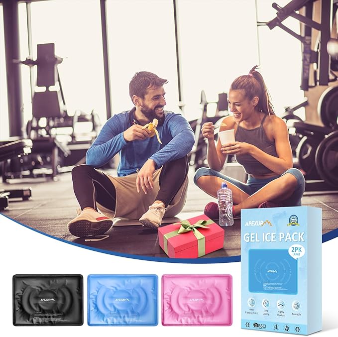 APEXUP Gel Ice Packs for Injuries Reusable, Flexible Double Sided Cold Packs for Injuries, Ice Pack for Knee, Shoulder, Back, Hip, Leg, Arm (Black, L, 2PK)