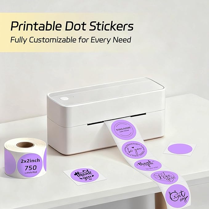2 inch Dot Stickers Labels Circle Garage Sale Sticker 750Pcs Round Thermal Printer Stickers Printable Writable Price Labels for Yard Sale, Light Purple