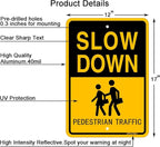 Joffreg Slow Down Pedestrian Traffic Sign,17 x12 Inches,Reflective Aluminum,UV Printed,Weather Resistant,Waterproof,Durable Ink,Easy to Mount,Outdoor Use(2 Pack)