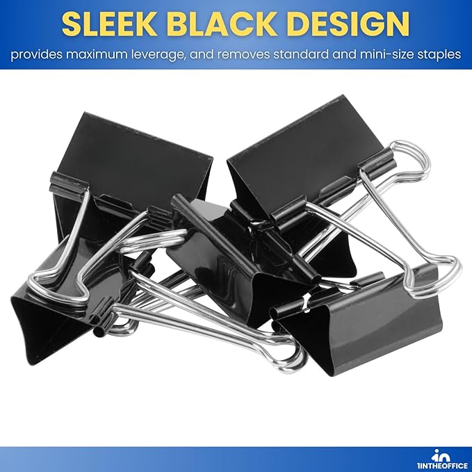1InTheOffice Large Binder Clips, Paper Clamps, Paper Binder Clips, 1" Capacity, Metal, Black, 24 Pack