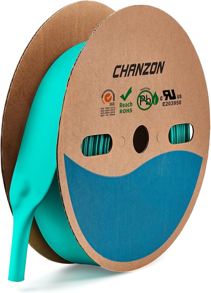 Chanzon 2:1 Green Polyolefin Shrink Wrap - 1-3/8" (35mm), 80Ft Roll, Adhesive Heat Shrink Tubing 1pcs