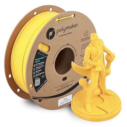 Polymaker PETG Yellow 3D Printer Filament 1.75mm 1kg, High Speed PETG up to 300mm/s, High Strength New Formula, Excellent Layer Adhesion, Warp Free, Compatible with Most 3D Printers
