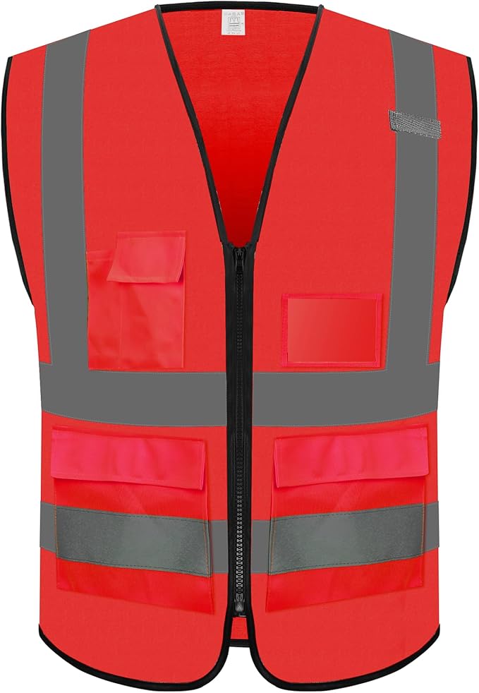 Reflective Safety Vest for Men Women with 5 Pockets and Zipper Front High Visibility Construction Vest Meets ANSI/ISEA Standards