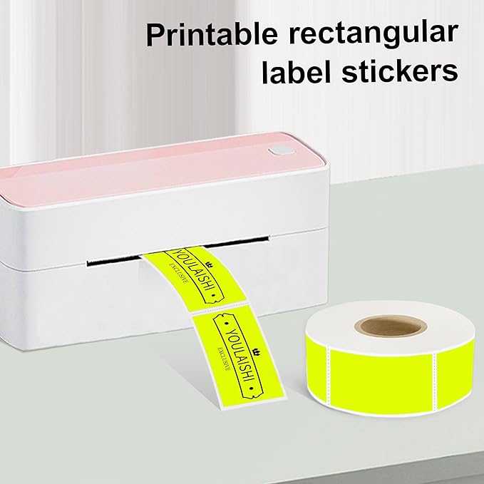 1x2 inch Label Stickers Roll for Thermal Printer 500PCS Colored Removable Freezer Labels Waterproof Blank Sticker Labels to Write on for Food Containers and Jars, Fluorescent Yellow