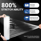 1-Pack 18" Stretch Wrap Rolls - 80 Gauge Industrial Strength Clear Film, 1200ft Length with Plastic Handle Option - Heavy Duty Self-Adhering for Moving, Shipping, Pallet Packing