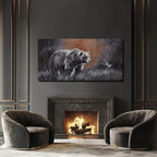 ZHENGYIN Extra Wide Panoramic Bear Canvas Wall Art,Black and White Wildlife Artwork, Earth Tone Background, Modern Rustic Wall Decor for Great Room Living Room, Over Sectional, 29x58 Inch