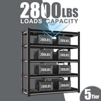 78" H Garage Shelving Heavy Duty，2800LBS Loads Adjustable Garage Storage Shelves,5-Tier Metal Storage Racks and Shelving Units, Utility Rack Shelves,48”W x 18”D x 78”H,Black
