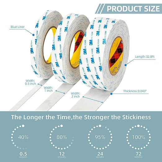 Made of 3M PE Foam Tape Double Sided Tape 2 in x 16.5ft 2 Pack Heavy Duty Waterproof for Crafts Picture Hanging Poster Alarm Sensor Arts DIY Home Deco