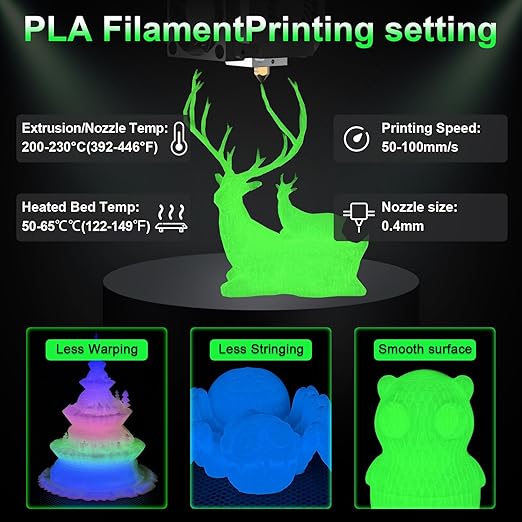 Geeetech Luminous PLA 3D Printer Filament, Glow in The Dark Blue, 1.75mm(±0.02 mm), 1kg, Amazing Brightness and Long Time Light, Fit Most FDM 3D Printer