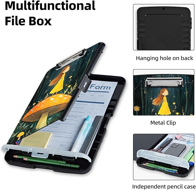 Clipboard with Storage Box & Pen Holder,Heavy Duty Clip Boards 8.5x11 for Nursing,High Capacity,School & Office Supplies,Forest Fairy