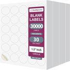 NextDayLabels – 1.5 Inch Round Labels - Round Sticker Labels for Printer - Matte White Blank Laser/Inkjet Printer Labels - Circle Stickers Printable Labels (1000 Sheets, 30 Per Sheet, 30000 Labels)