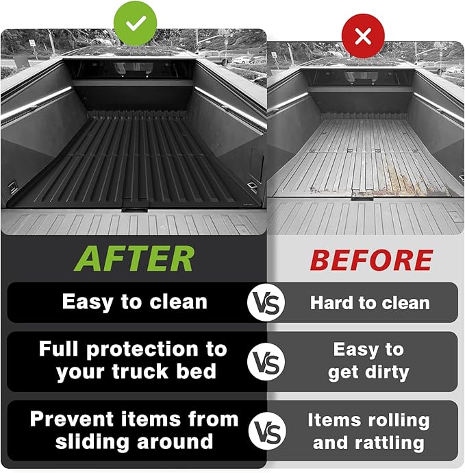 TripleAliners Truck Bed Mat Compatible with 2025 2026 Tesla Cybertruck Accessories Vehicle Perfectly Flush All Weather Protection TPE Heavy Duty Pickup Car Bed Cargo Mat (Corrugated Design Front Wall)