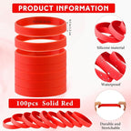 Liliful 100 Pcs Silicone Rubber Wristbands Rubber Wristband Bracelet Bands for Silicone Wristbands for Women Men(Red)