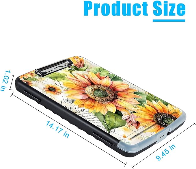 Pattern Design Clipboard with Storage - Heavy Duty Legal Size Clipboard, Ideal for Teachers, Nurses, Office Workers, Contractors, and Kids - 9.5 x 14.2 Inch (Painting Sunflower)