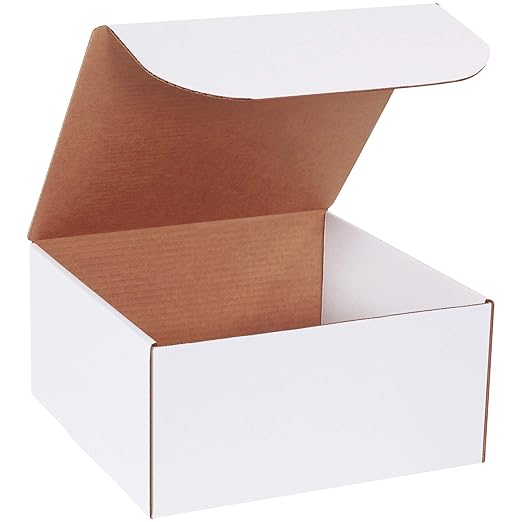 Box USA Corrugated Cardboard Literature Mailers, 12 x 12 x 6 Inches, Tuck Top One-Piece, Die-Cut Shipping Boxes, Large White Mailing Boxes (Pack of 50)