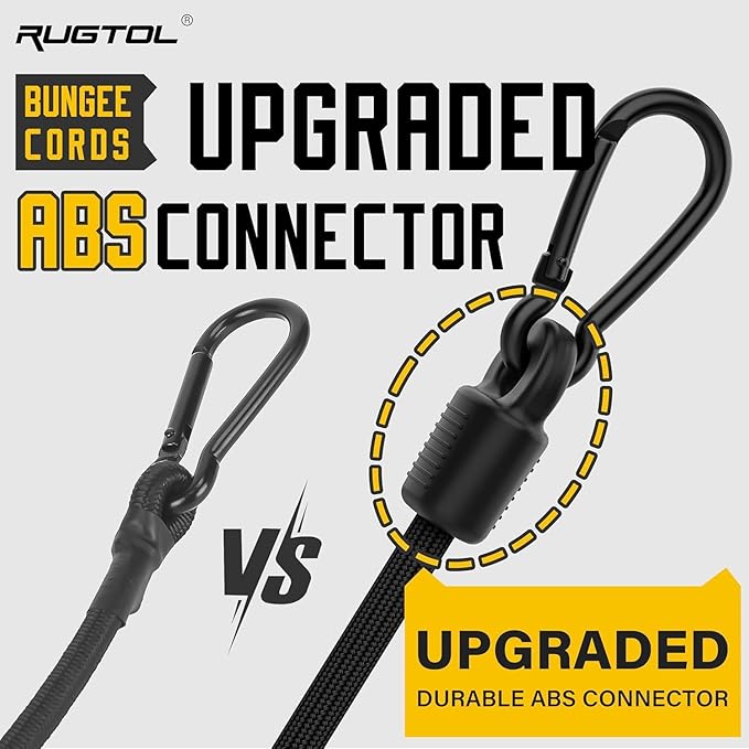 Bungee Cords with Hooks, 96 inch Adjustable Bungee Cords with Carabiner Hooks, Easy to Adjust from 7 to 96 inch Black Elastic Bungee Straps with Clips Heavy Duty for Bike, Cargo, Tarps, 6 Pack
