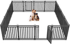 Dog Fence Outdoor Indoor, 32" Inch Height 16 Panels Dog Playpen for Large/Medium/Small Dogs Metal Dog Pen for Yard Camping and RV | Black-Silver