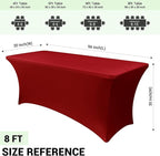 Obstal 6 Pack Stretch Spandex Red Table Covers for 8 Foot Tables - 8 FT Universal Rectangular Fitted Tablecloth Protector for Wedding, Banquet, Party, 96 Length x 30 Width x 30 Height Inches