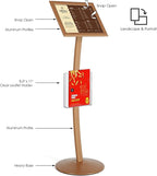 M&T Displays Curved Menu Board 11x17 Inch Pedestal Sign Holder with 8.5x11 Inch Brochure Holder Copper Floor Standing Aluminum Front Loading Easy Open Poster Message Advertisement Post