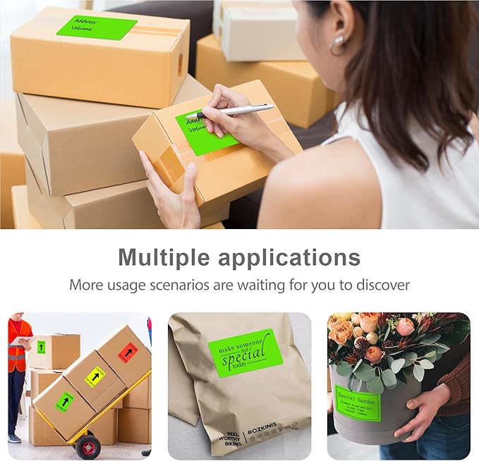 3 X 5 Inch Rectangle Sticker Moving Labels for Boxes, 300PCS Waterproof Removable Labels Stickers to Write on for Bar-Codes, Address, Small Business Labeling, Inventory, Light Green