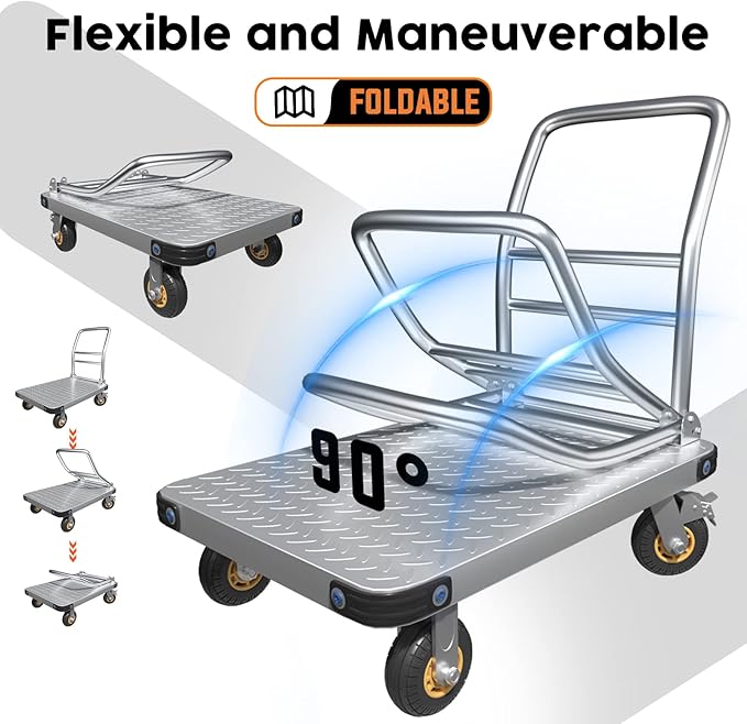 Heavy Duty Platform Truck Flat Moving Cart Hand Trucks,2000Lbs Steel Push Cart Dolly, 36 x 24in Large Flatbed with 5'' 360 Degree Swivel Wheels for Easy Storage
