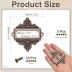 uxcell 5 Pcs Metal Label Holder, 2.2 x 2.4 Inch Small Vintage Card Frame Tag Floral Lace Label Holder with Screws for File Boxes Drawers Door Cabinet Book Shelves, Bronze Red
