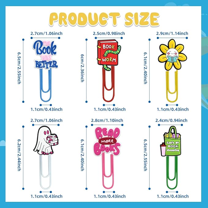 30 PCS Bookish Paper Clips Metal Paperclip Large Size Paper Clip Cute Bookmark Colorful Office Supplies Bookmark Clamp Desk Accessories Stationery for School Gifts for Christian