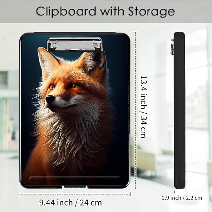 Clipboard with Storage,Office Supplies Nursing Clipboards Folder with Pen Holder Plastic Foldable Clip Board with Storage for Nurse Teacher,Cute Fox