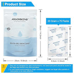 Moisture Absorbers – 20 Gram 70 Packs Silica Gel Packets for Storage, Food Grade Desiccant Packs, Premium Silica Packets for Foods, Electronics, Jewelry, Tools, Safe and 3D Filament
