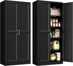 Pantry Cabinet, 71 Inch Tall Kitchen Storage Cabinet, Metal Pantry Cabinet with Doors and Adjustable Shelves, Black Food Cupboard, Freestanding Cabinet for Living&Dinning Room, Assembly Required