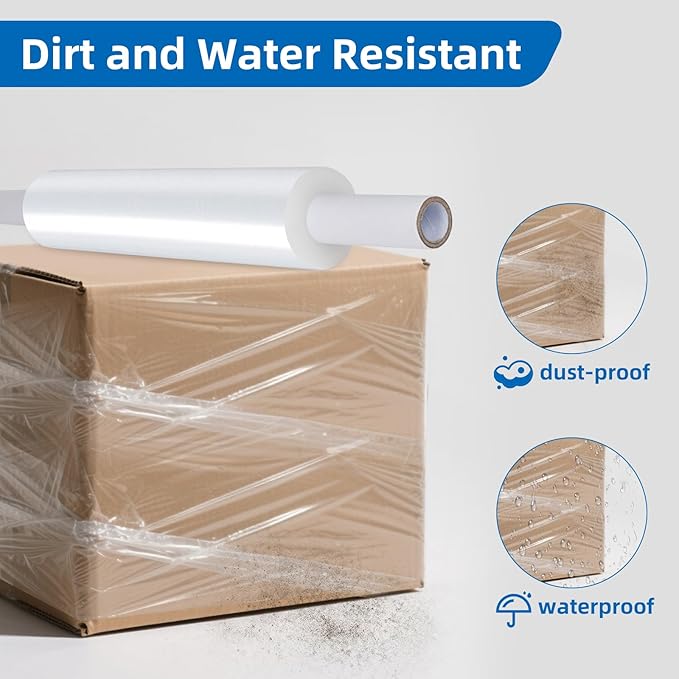 15in Stretch Wrap Roll with Handle, Heavy Duty 1200ft Shrink Wrap Roll, Clear 60 Gauge Industrial Strength Stretch Film with Extended Cardboard Handles, Plastic Wrap for Pallet Packing Moving(2 Rolls)