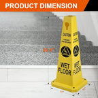 26.5" Caution Cones, 4-Sided Visible Safety Signs with Heavy Rubber Base, Warning for Slip & Fall Prevention, Indoor/Outdoor Use (8, Wet Floor Caution-Yellow, 26.5 inch)