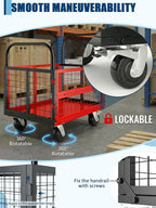 Platform Truck Cart with Cage, 6-in-1 Multi-Purpose Flatbed Cart, Foldable Hand Truck Load 1800LBS with 4 Wheels Push Dolly for Grocery, Laundry, Garage, Warehouse (Red+Black)