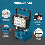 2 Pack LED Work Light Compatible with Makita 18V Battery, 40W 6000LM Cordless Work Light with 2 USB Charging Port, 145° Adjustable Angle Portable Flood Light Flashlight(Battery NOT Included)