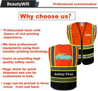 BeautyWill Custom Logo Safety Vest Class2 High Visibility Reflective Vest Breathable Construction Vest