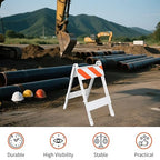 Type I Foldable Traffic Barricade, 1 Pack Folding Road Safety Sign with 8"x24" Top Panel with Film and 6"x24" Bottom Panel, Construction Warning Barrier