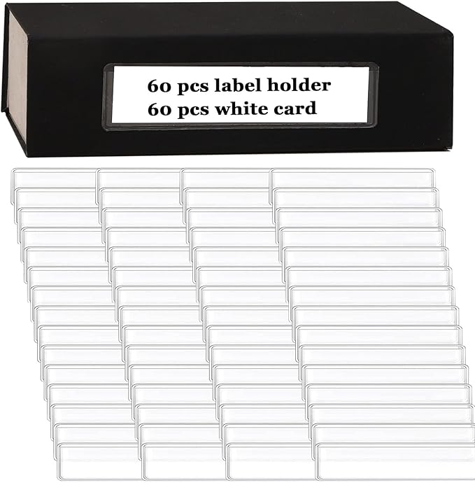 Label Holders Adhesive Shelf Tag Clear Shelf Tag Index Card Pockets Plastic Drawers File Cabinet Storage Bins Label Holder for Supermarket Bookshelf Mailbox Business Kitchen,Pack of 60