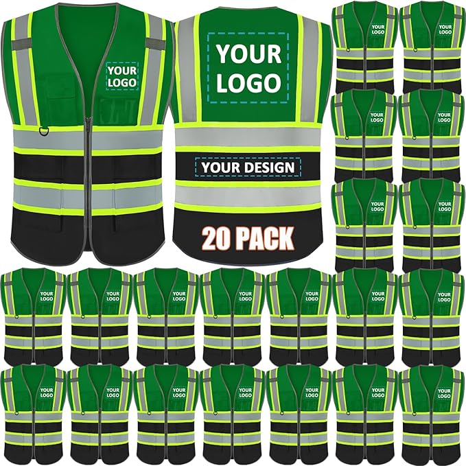 BeautyWill Custom Logo 10/20 Pack Safety Vest Class2 High Visibility Vest with Pockets Breathable Construction Vest Bulk