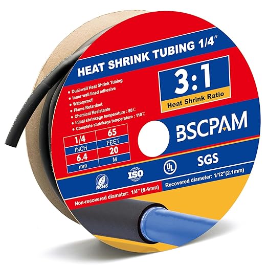 1/4" Heat Shrink Tubing, 65FT Marine Grade 3:1 Shrink Ratio Shrink tubing, Adhesive Lined Heat Shrink Tube, 1/4 Waterproof Shrink Tube for Wires Home Automotive-Black