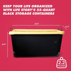 Life Story 18 Pack Heavy Duty Stackable Storage Bin, 55 Quart Home Organizer, Versatile Lightweight Locking Bins with Carrying Handles, Black/Yellow