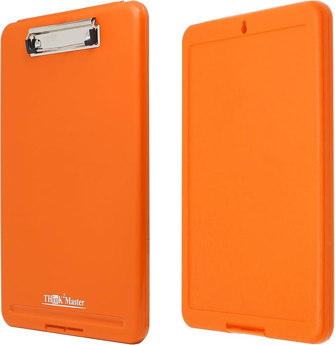 Think2Master Orange Plastic Storage Clipboard. | 25% Heavier & 25% Sturdier| Heavy Duty and Won’t Flex or Bend Like Other Brands (Compare The Weight). Storage Compartment Holds 150 Letter Sized Paper.