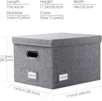PRANDOM File Organizer Box - Set of 1 Collapsible Decorative Linen Filing Storage Hanging File Folders with Lids Office Cabinet Letter/Legal Size Grey (17x14x11.2 inch)