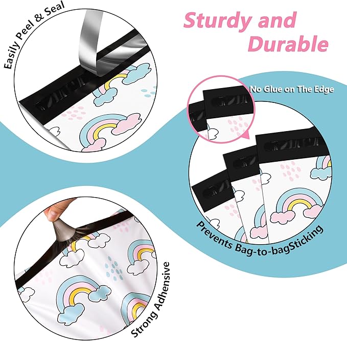 Poly Mailers 12x15.5 Inch 50 Pcs - Rainbow Printed Shipping Bags, 2.4mil Thickness, Waterproof and Tear Resistant Mailing Envelopes, Self-Sealing Packaging Bags for Small Business