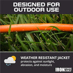 IRON FORGE CABLE 50 Ft Orange Extension Cord - 16/3 SJTW Heavy Duty Outdoor Extension Cable with 3 Prong Grounded Plug for Safety - Great for Garden & Major Appliances
