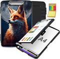Clipboard with Storage,Office Supplies Nursing Clipboards Folder with Pen Holder Plastic Storage ClipBoard Foldable for Teacher Nurse,Fox and Moon