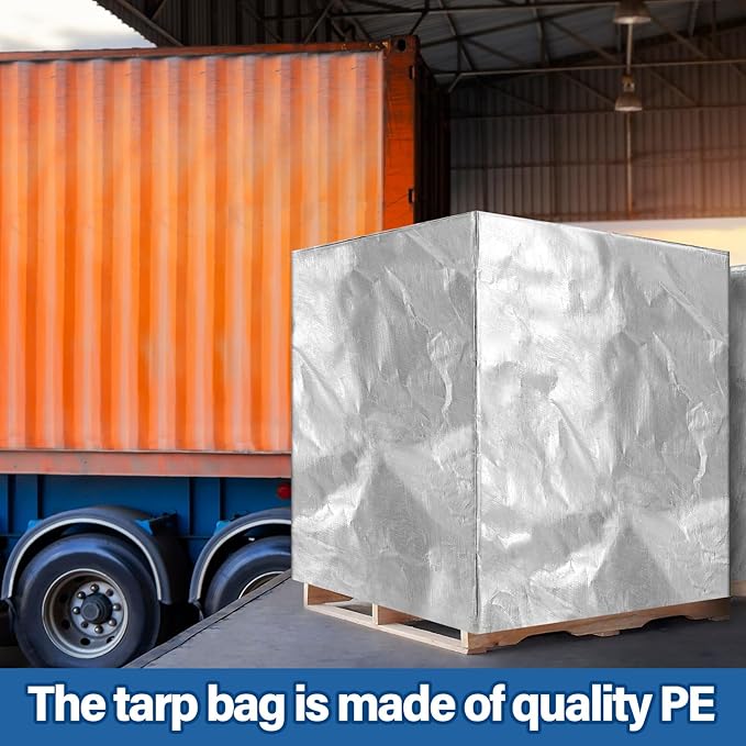 48" x 60" x 48" Heavy Duty Pallet Covers Outdoor PE Waterproof Pallet Cover Silver Tarp Waterproof for Construction Outdoor Storage(1 Pcs)